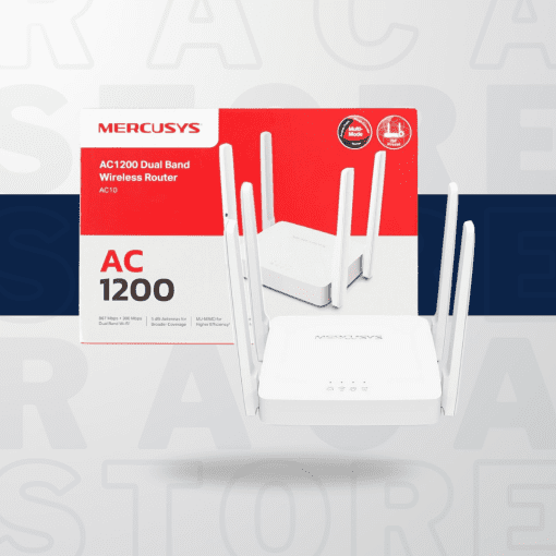 racastore, Dual‑band AC1200 (867 + 300 Mbps), 4 antenas de 5 dBi, beamforming, modos router/extensor. Streaming fluido y red expansiva para el hogar
